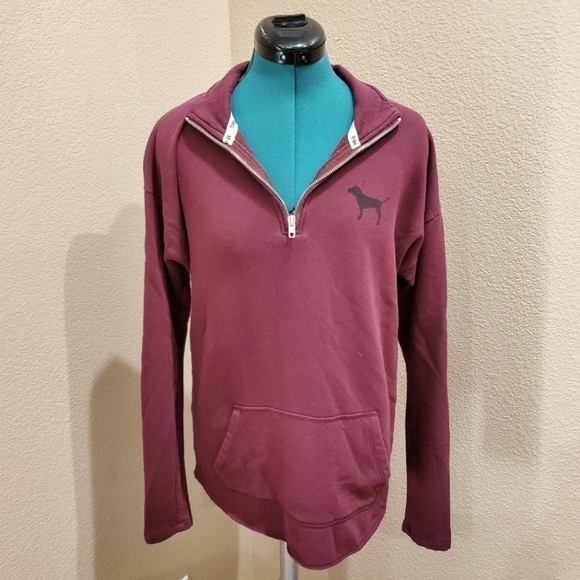 PINK VICTORIA'S SECRET QUARTER ZIP MAROON PULLOVER SWEATSHIRT - Picture 1 of 16